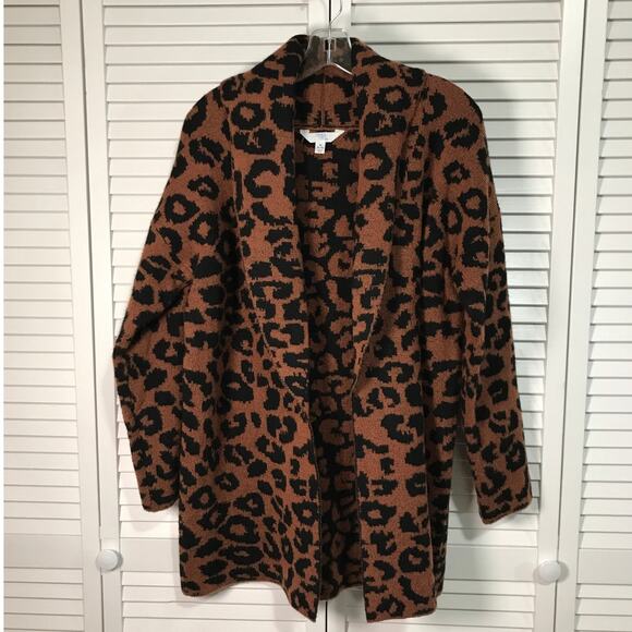 Time and Tru Cheetah Theme V-Neck Long Sleeve Cardigan Sweater M - Picture 1 of 6